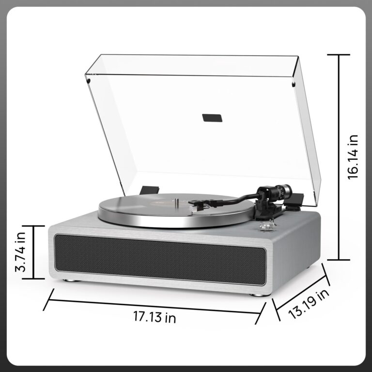 Turntable Record Player with Built-in Speakers, Vinyl Record Player Support Bluetooth Playback Auto Stop 33&45 RPM Speed RCA Line Out AUX in All-in-one Belt-Drive Turntable for Vinyl Records Grey - Image 2