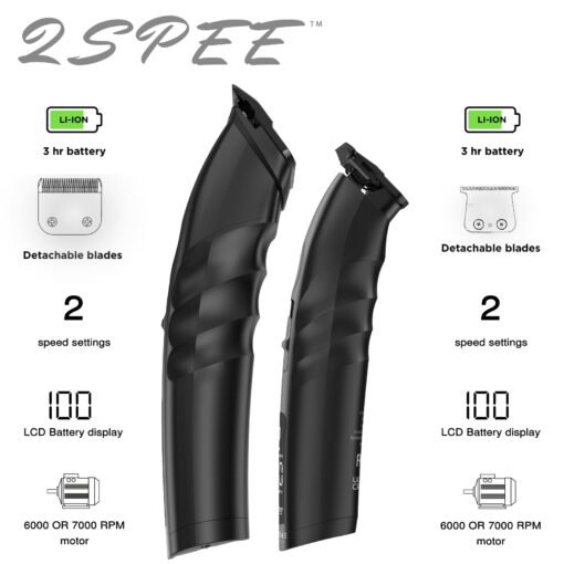 Supreme Trimmer 2-in-1 2Spee Beard Trimmer & Hair Clipper Combo | Removable Blades, 2 Speeds, LCD Display | Cordless Professional Barber Tools - Easy Color Coded Clipper Guide Combs | STB280 (Black) - Image 9