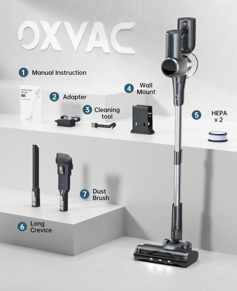 Cordless Vacuum Cleaner, 500W 45KPA 60 Mins Self-Standing Vacuum Cleaners for Home, Anti-tangle Stick Vacuum with Dual LED Screen, Rechargeable Cordless Vacuum for Pet Hair/Carpet/Floor (Deep Gray) - Image 3