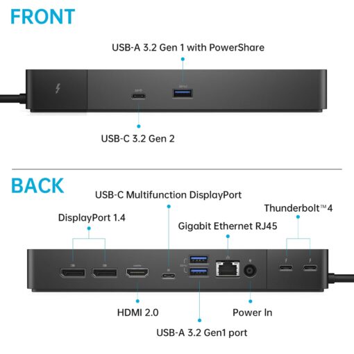 Dell WD22TB4 Docking Station, Performance Thunderbolt 4 Dock - 3 Year Warranty, WD22TB4 with 180W Power Adapter + 130W Power Delivery + ZoomSpeed HDMI Cable + ZoomSpeed DisplayPort Cable (New) - Image 5