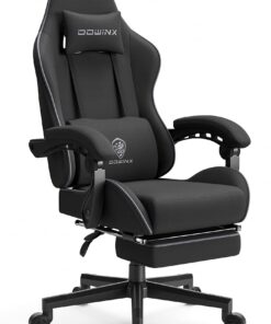 Dowinx Gaming Chair Fabric with Pocket Spring Cushion, Massage Game Chair Cloth with Headrest, Ergonomic Computer Chair with Footrest 290LBS, Black