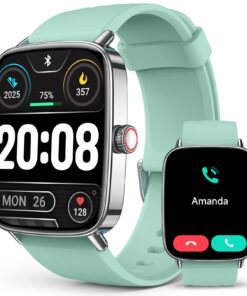 2025 Smart Watches for Men Women, 1.85" AI Voice Smartwatch, 24/7 Heart Rate Monitor, Stress/SpO2/Sleep Tracker, IP68 Waterproof, Weather, 100+ Sports Fitness Tracker for Android iOS Green