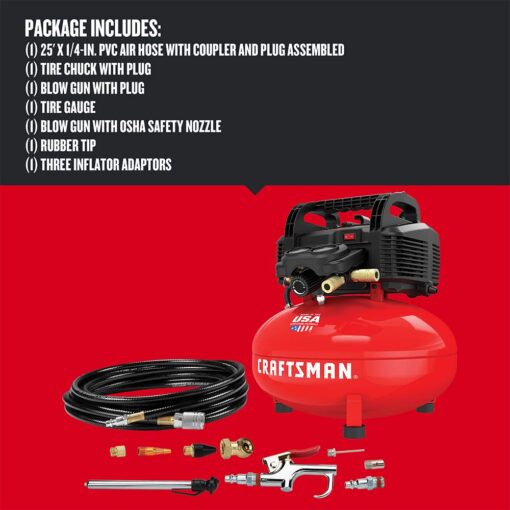 Craftsman Air Compressor, 6 Gallon, Pancake, Oil-Free (CMEC6150K) and Camco Blow Out Plug With Brass Quick Connect (36143) - Image 5