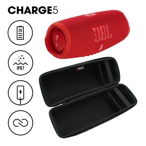 JBL Charge 5 Waterproof Portable Speaker with Built in Powerbank and gSport Carbon Fiber Case (Red) - Image 8