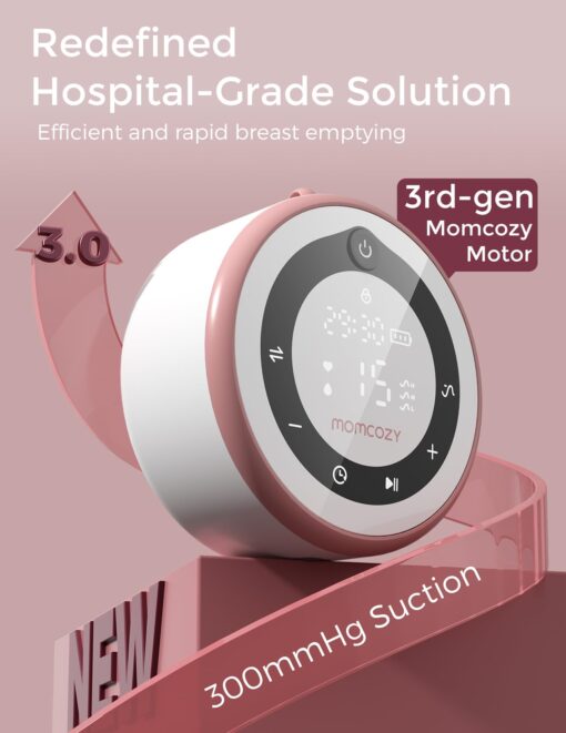 Momcozy Breast Pump V1 Pro Hospital-Grade, Hands-Free & Portable Wearable Pump, Upgraded Electric Pump with 3 Fine-Tuned Rhythms|15 Levels, Come with Leak-Proof DoubleFit Flange, Cozy Red. - Image 8