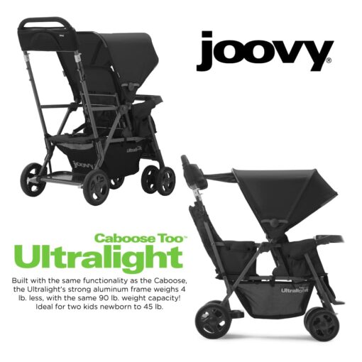 Joovy Caboose Too Ultralight Graphite Stand-On Double Stroller with Universal Car Seat Adapter, 3-Way Reclining Seats, Option to Use Rear Seat, Bench Seat, or Standing Platform - Image 5