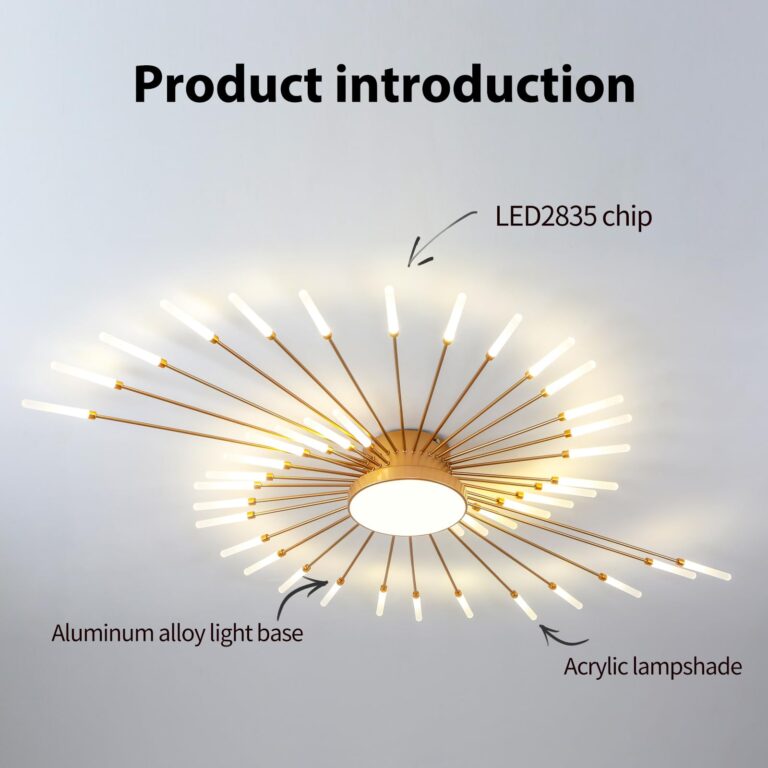 JAYMP Ceiling Light Modern Flower Shape Ceiling Lamp for Living Room Dining Room Flush Mount Metal Acrylic Sputnik Firework Petal LED Lighting Fixture (Matte Gold, 42+1 Lights) - Image 6