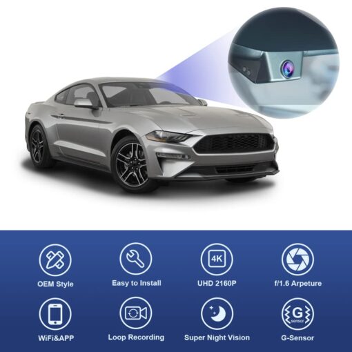 Fitcamx 4K Dash Cam Suitable for Ford Mustang 2014-2023 Ecoboost V6 GT Premium Bullitt Mach 1 (HD2-0141), OEM Look, UHD 2160P Video, WiFi & APP, G-Sensor, Loop Recording, Plug&Play, 64GB Card - Image 3