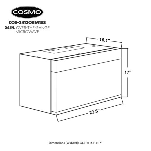 COSMO COS-2413ORM1SS Over the Range Microwave Oven with Vent Fan, 1.34 cu. ft. Capacity, 1000W, 24 inch, Black / Stainless Steel - Image 6