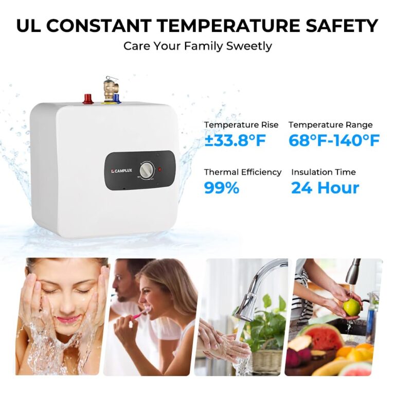 CAMPLUX Electric Tank Water Heater 6.5 Gallons, Point of Use Instant Mini Hot Water Heater 120V 1440W, Wall or Floor Mounted, Plug-in to Easier Using with Adjustable Thermostat, Save Time, UL Listed - Image 3