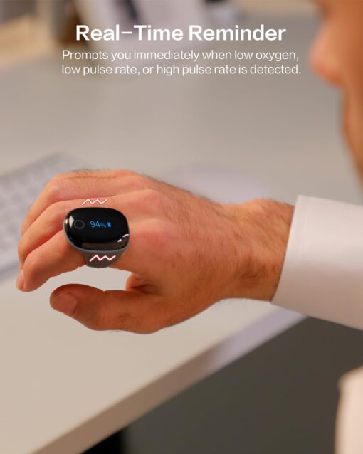 Vibeat OxyRing Continuous Oxygen Monitor - Bluetooth Pulse Oximeter with Real-time Reminder & Free PC Report, Wearable Finger Oxygen Meter for 16hrs Oxygen Level & Heart Rate Recording - Image 6
