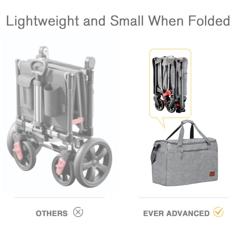 EVER ADVANCED Foldable into Bag Travel Wagon Stroller for 2 Kids & Cargo, Collapsible Toddler Wagon with Removable Canopy, Adjustable 5-Point Harness, Lightweight Carry-on Stroller for Airplane - Image 4