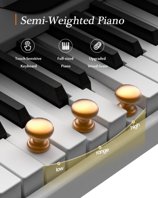 FingerBallet Portable Piano Keyboard, Semi-Weighted Folding Digital Piano 88 Key, Full Size, Wood Grain, Electric Piano Keyboard w/MIDI Bluetooth, Suitable for Adult, Toddler, Kids - Image 5