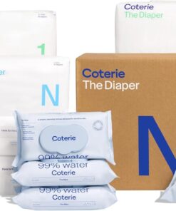 Coterie Baby Wipes + Diapers Kit, Size 1 (198 Count) & Size Newborn Diapers (93 Count), 4 Pack (224) Wipes with 99% Water, Plant Based Materials, Hypoallergenic for Sensitive Skin, Baby Essentials