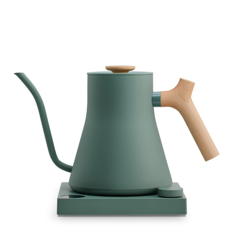 Fellow Stagg EKG Pro Electric Gooseneck Kettle - Pour-Over Coffee and Tea, Quick Heating, Precise Temperature Control, Scheduling, Built-in Brew Timer, Smoke Green with Maple Wood Handle, 0.9 Liter