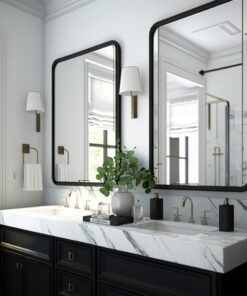 USHOWER 2-Pack Black Bathroom Mirrors 24 x 36 Inch, Metal Frame Rectangle Mirror, Modern Farmhouse Vanity Mirror, Wall Mounted