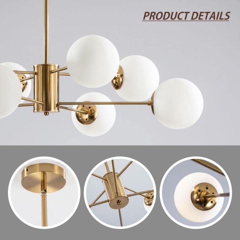 KCO Lighting 8-Light Glass Sputnik Chandelier Light Modern Gold Chandeliers Pendant Light Fixture Vintage Globe Ball Ceiling Flush Mount Light Fixture Kitchen Island - Image 8