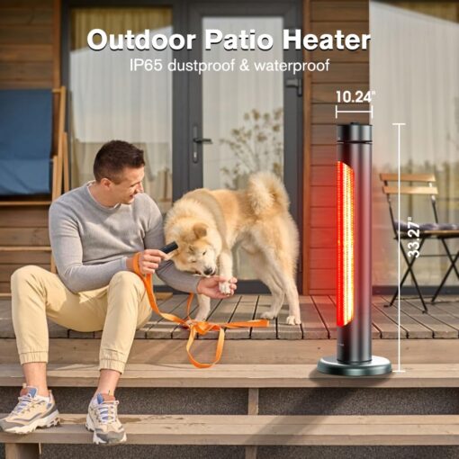 thermomate Electric Patio Heater, 1500W IP65 Outdoor/Indoor Infrared Heater with Remote, 8 Heating Levels 8-Hour Timer & Oscillation, Tip-over Protection for Garage Backyard Restaurant - Image 6