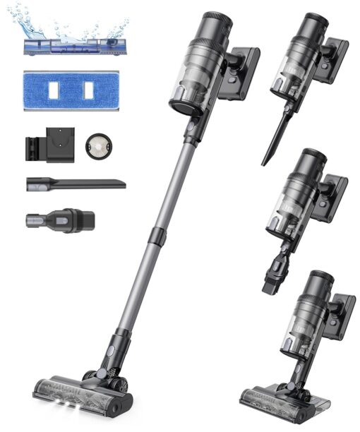 Proscenic Vacuum Cleaners,P11 Mopping Wet Dry Cordless Vacuum and Mop Combo All in one,High Suction Lightweight Stick Vacuum with LED Display,Long Runtime Ease of use Vacuum for Pet Hair(Grey)