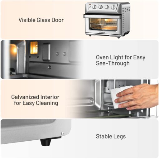 COSTWAY Air Fryer Toaster Oven, 7-in-1 Convection Countertop Oven w/Auto-Shut-Off, Timer, Accessories, Cookbook, 1800W, 21.5 QT Air Fryer Toaster Oven Combo, Bake, Broil, Toast, Stainless Steel - Image 2