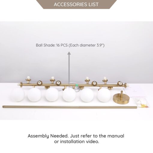 7PMBEANE Mid Century Modern Chandelier Over Table, 16-Light Globe Sputnik Chandelier Brass Pendant Lighting Fixture Hanging Ceiling Light for Dining Room, Kitchen Island - Image 2