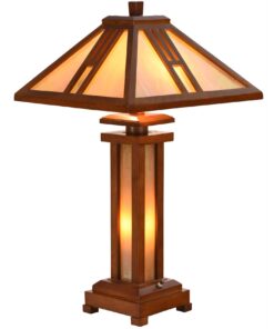Bieye L10796 Mission Tiffany Style Stained Glass Table Lamp with Wooden Base, 26 inches Tall