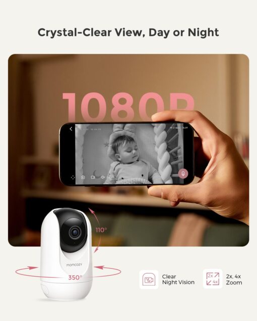 Momcozy Smart WiFi Baby Monitor with Camera and Audio, 5" 1080P Screen with Wall Mount, Motion & Cry Detection, Safe Fence, Clear Night Vision, 5000mAh Battery, 2-Way Talk, Photo & Video Recording - Image 5