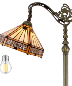 WERFACTORY Tiffany Floor Lamp Mission Hexagon Stained Glass Arched Lamp 12X18X64 Inches Gooseneck Adjustable Corner Standing Reading Light Decor Bedroom Living Room S011 Series