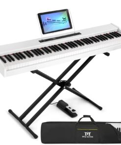 MUSTAR Digital Piano 88 Key Weighted with Stand, 88 Key Semi Weighted Keyboard Piano MEP-1000, Portable Electric Piano Keyboard 88 Keys with Bluetooth Connection, Case, Sustain Pedal, MDF, White