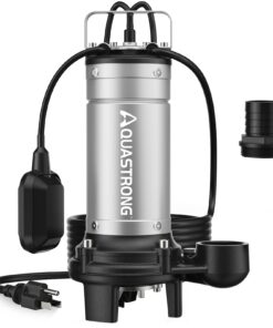 Aquastrong 1HP Sewage Grinder Pump, Stainless Steel, 115V Automatic Float Switch, Submersible Effluent/Sump Pump for Sump Basin, Basement Residential Sewage, 2'' NPT Discharge