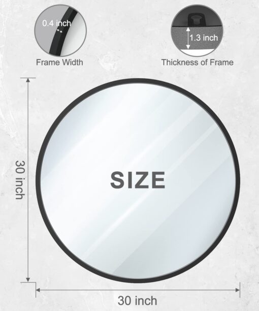 USHOWER 2-Pack Black Round Mirrors 30 Inch, Round Bathroom Mirror for Over Sink, Black Circle Mirror, Metal Frame, Bathroom Vanity Mirror for Wall Decor - Image 3
