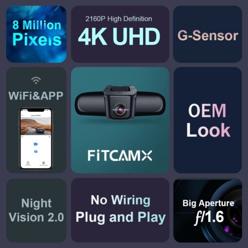Fitcamx 4K Dash Cam with WiFi, Front Universal Dashboard Camera, UHD 2160P Video, Car Accessories, WDR Night Vision, Loop Recording, Collision Detection, Easy to Install, Included 64GB Card - Image 4