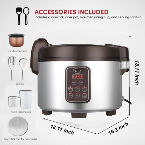 15L Commercial Rice Cooker & Warmer (84 Cup Cooked, 15.8 QT) Smart Large Rice cooker 6 Rice Cook Functions 24-Hr Delay Timer | LED Display | Auto Keep Warm | Non-Stick Inner Pot - Image 3