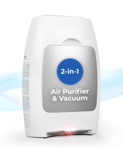 EyeVac Air 2-in-1 HEPA Air Purifier & Touchless Vacuum Automatic Dustpan - Ultra Fast & Powerful - Covers 600 Sq ft - Corded Canister Vacuum, Bagless, Automatic Sensors, 1000 Watt (White/Silver)