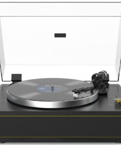 Turntable Record Player with Built-in Speakers, Vinyl Record Player Support Bluetooth Playback Auto Stop 33&45 RPM Speed RCA Line Out AUX in All-in-one Belt-Drive Turntable for Vinyl Records Black