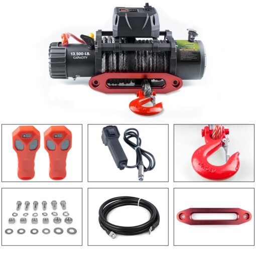RUGCEL WINCH 13500lb Waterproof Electric Truck Winch 12V Synthetic Black Rope Jeep Winch with Hawse Fairlead,Wired Handle and 2 Wireless Remote,for Trailer and Wrangler in Car Lift - Image 8