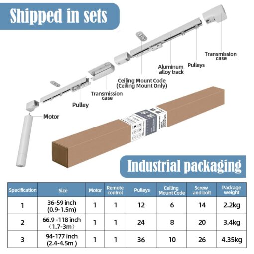 TIPIACE Rechargeable Motorized Curtain tracks to Remote Control Ceiling Mount Electric Retractable Curtain Rail Compatible with Alexa Google Home via Hub (L 94-177 inch OR 240cm - 450cm) - Image 3