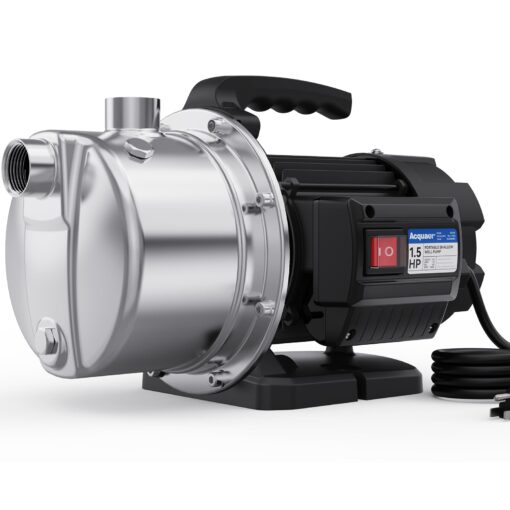 Acquaer 1.5 HP Portable Shallow Well Pump Garden Pump, Stainless Steel, 1210 GPH, 115V Sprinkler Pump Water Transfer Draining Irrigation Pump for Water Removal and Lawn Garden