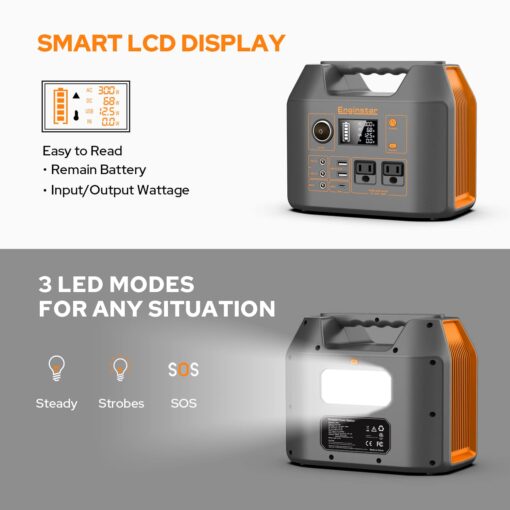 Portable Power Station EnginStar 300W Solar Generator 110V 296Wh Power Bank Two Pure Sine Wave AC Outlet 80000mAh Lithium Battery Pack for Camping Outdoors Trip RV Hunting Vans Emergency Backup - Image 4