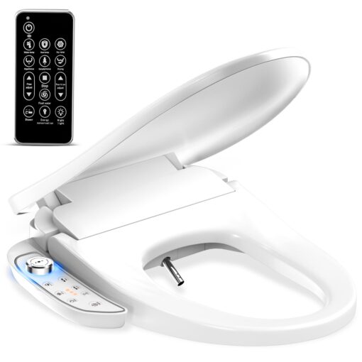 Electric Smart Bidet Seat - Heated & Elongated Design with Warm Water Wash, Wireless Remote, and Self-Cleaning Nozzle | Includes Soft-Closing Lid, LED Nightlight & Air Dryer