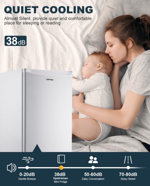 Upstreman 3.2 Cu.Ft Mini Fridge with Freezer, Single Door Mini Fridge, Dorm Fridge, Adjustable Thermostat, Mini Refrigerator for Dorm, Office, Bedroom, White-BR321 - Image 6
