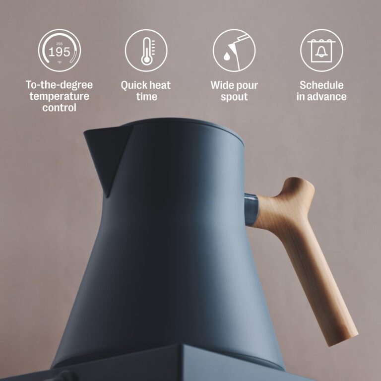 Fellow Corvo EKG Pro Electric Tea Kettle - Quick Heating, Precise Temperature Control Electric Kettle, Scheduling, Built-in Brew Timer for Boiling Water - Hazy Blue with Maple Handle - 0.9 Liter - Image 4