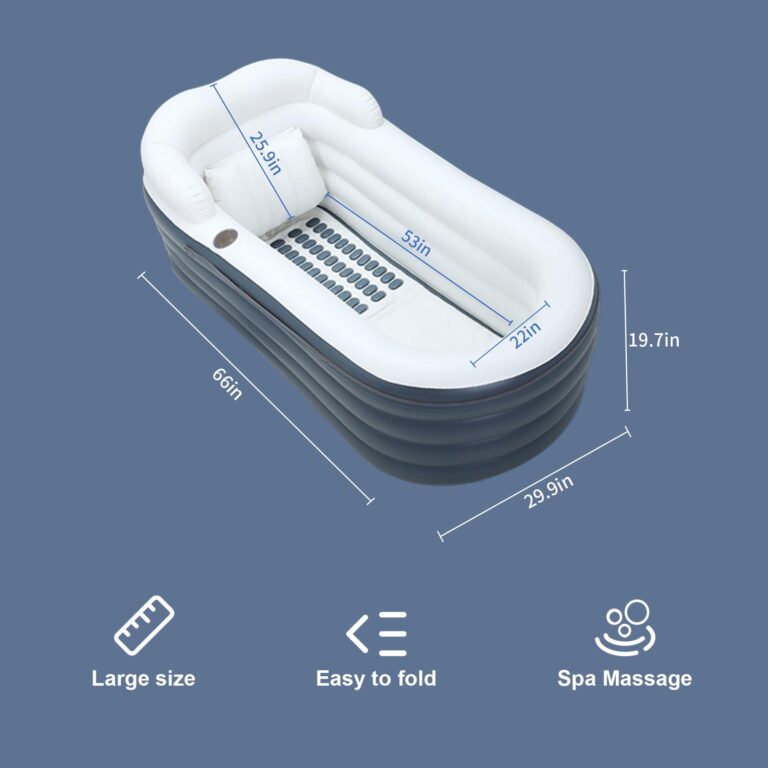 Inflatable Bathtub Bubble Massage Mat, Portable Adult Spa Bathtub, All-in-one Wavemaker and Air Pump, Adjustable Bubble Settings - Includes Remote Control, Inflatable Backrest and Atmosphere Lighting - Image 6