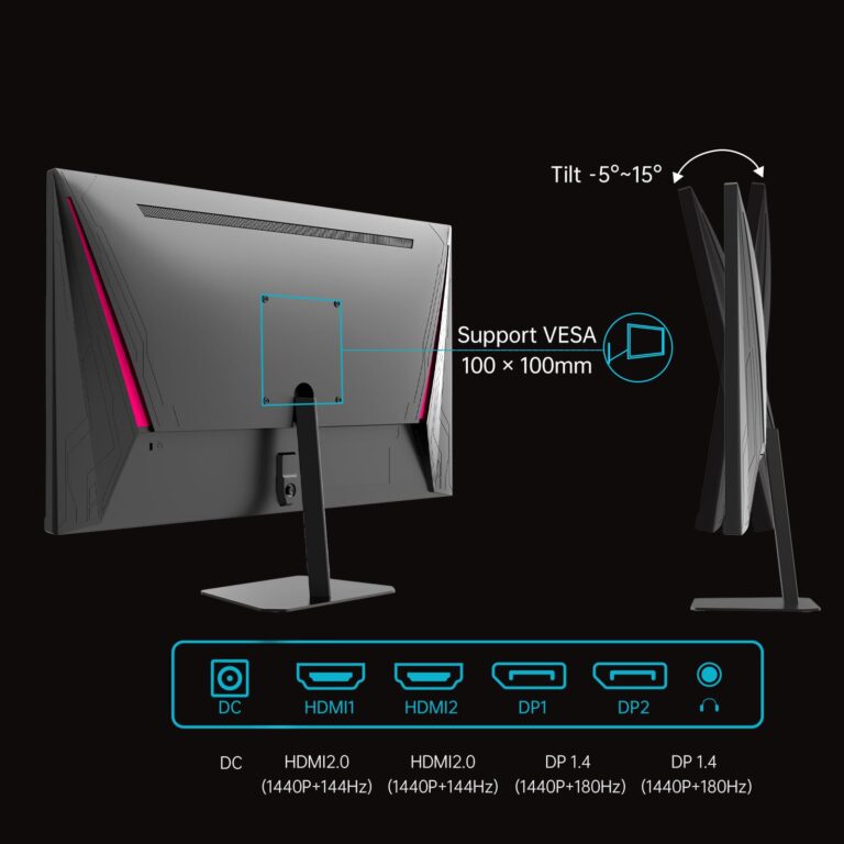 KTC 24 Inch 180Hz Gaming Monitor, 2K QHD Fast IPS PC Gaming Monitor, 1440p 1ms Computer Monitor 144Hz, G-Sync and FreeSync Compatibility, HDR Support, HDMI Displayport, VESA, Q24T09 - Image 4