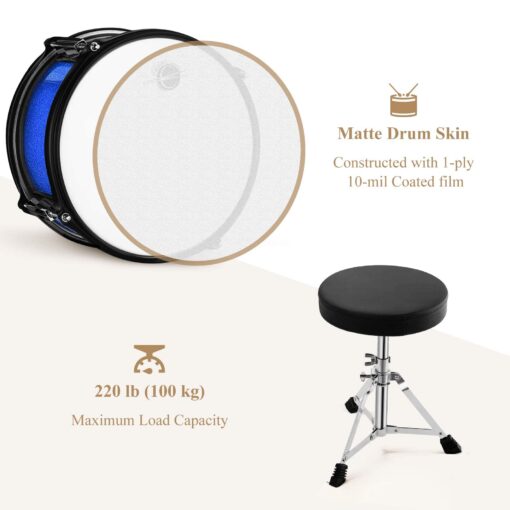 Eastar Drum Set for Kids - 16 inch 5-Piece Drum Kit for Beginners with Adjustable Throne and Cymbal, Pedal & Drumsticks, Metallic Blue (EDS-350MBE) - Image 6
