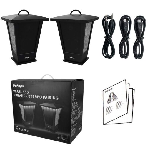 pohopa Bluetooth Speakers Waterproof, 2 Packs True Wireless Stereo Sound 20W Dual Pairing Lantern Indoor Outdoor with 20 Piece Responsive LED Color Lights, Richer Bass, Black - Image 2
