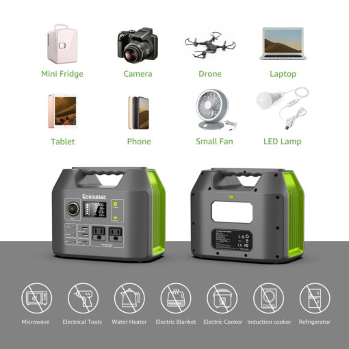 EnginStar Solar Generator, 300W Portable Power Station, 296Wh Lithium Battery Backup w/Two 110V Pure Sine Wave AC Outlet for Camping Road Trip RV, 80000mAh Sufficient Power Supply for Blackout - Image 3