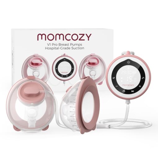 Momcozy Breast Pump Hospital-Grade, Hands-Free & Portable Wearable Pump with 3 Modes|15 Levels, Equipped with Leak-Proof DoubleFit Flange, Deep Pink