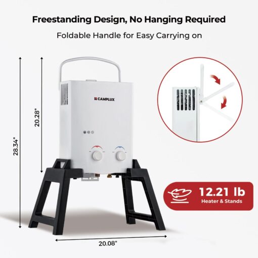 CAMPLUX Portable Tankless Water Heater, 1.32 GPM Outdoor Camping Propane Gas Water Heater Pump w/Free-standing Stand and Carry Bag, AY132Max, White - Image 6