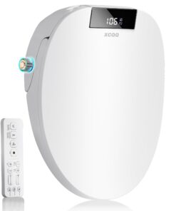 XCQQ Electric Bidet Toilet Seat Round, Heated Toilet Seat, Instant Warm Water, Warm Air Dryer, Rear Feminine and Oscillating Washing, Wireless Remote, Night Light, Slow Close Lid, LED Display